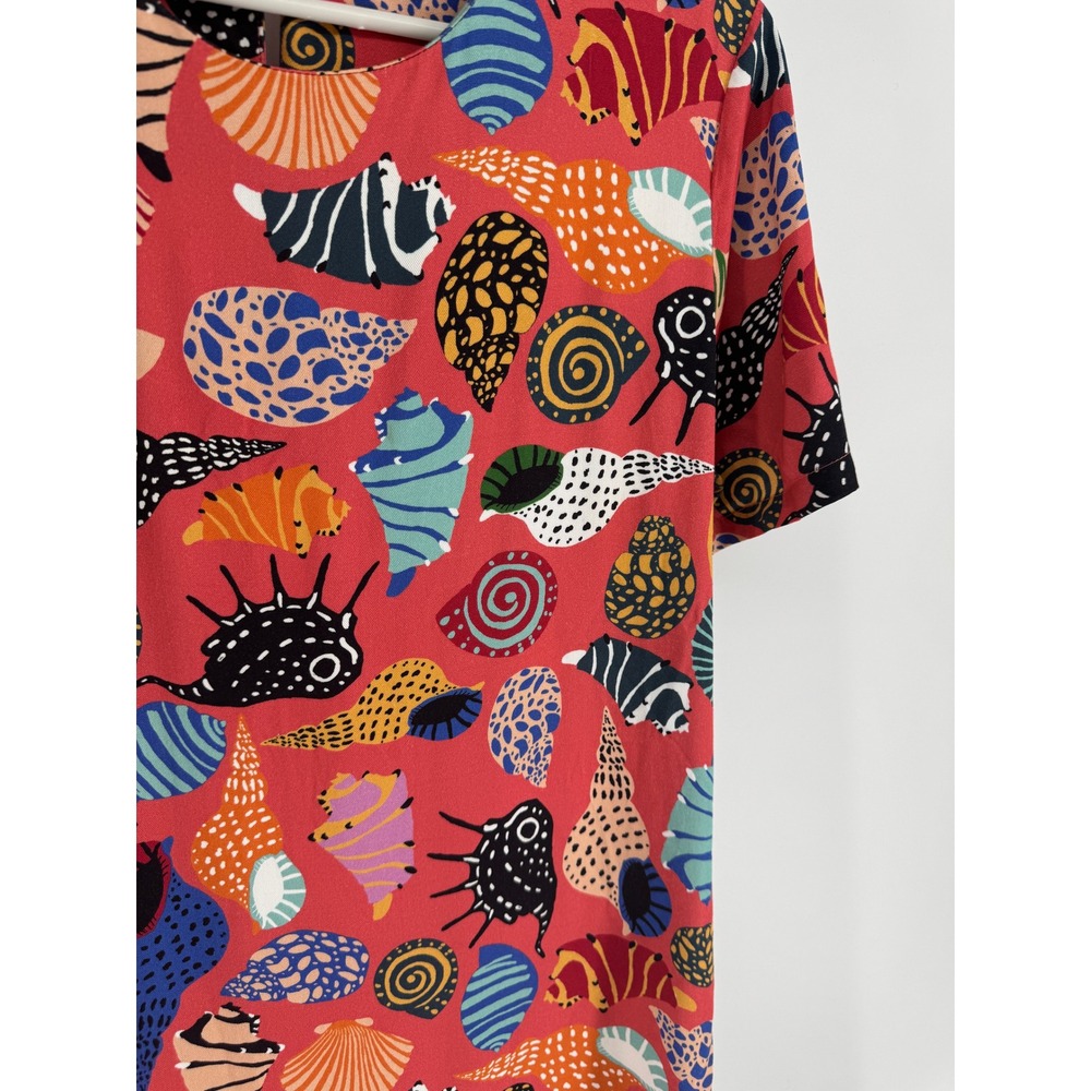 Corey Lynn Calter Seashell Anthropology Print Shift Dress Red Short Sleeve Mini - Picture 2 of 6